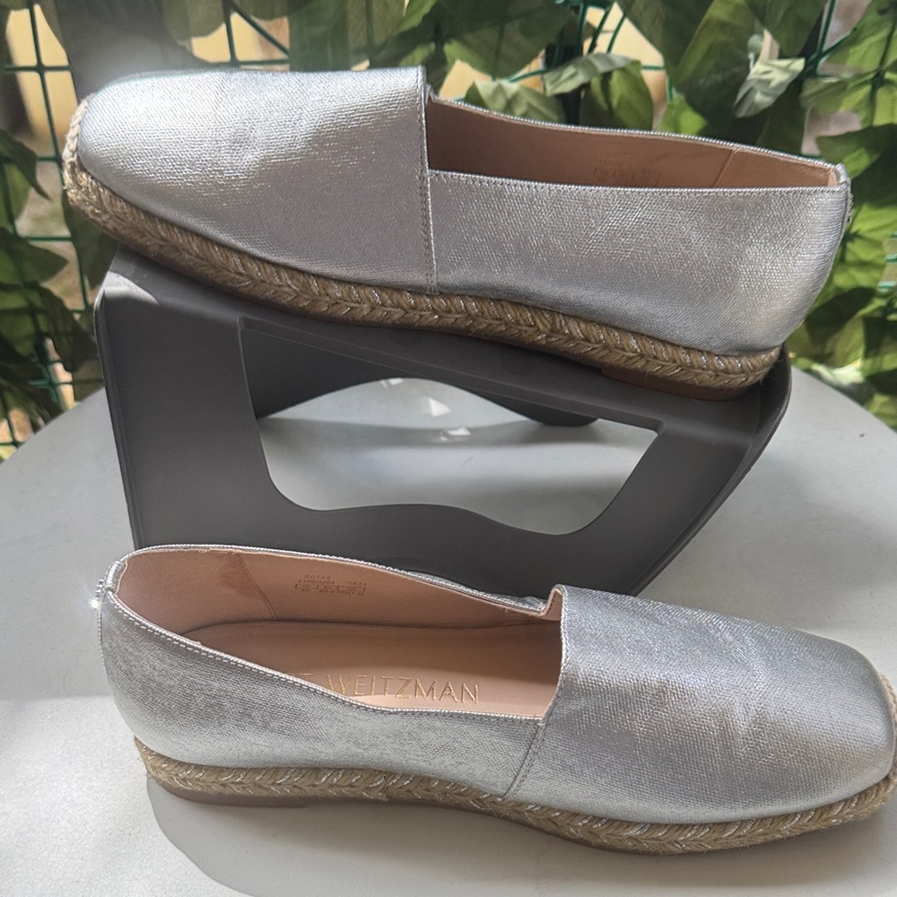 Stuart Weitzman Silver Espadrille Loafers